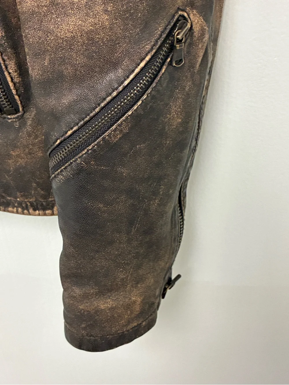 John Varvatos Distressed Leather Biker Jacket Large